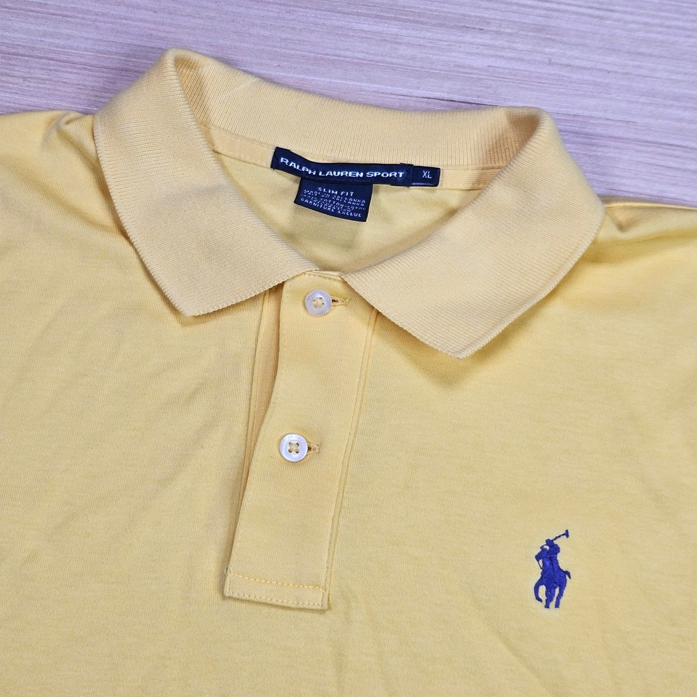 Ralph Lauren Sport Polo Men XL Yellow Slim Fit Short Sleeve Pony Logo Casual